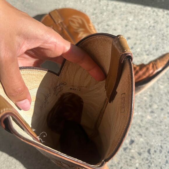 Justin Boots Men’s 9 Boots Orange & Brown Ostrich Leather Western Cowboy - Picture 4 of 4